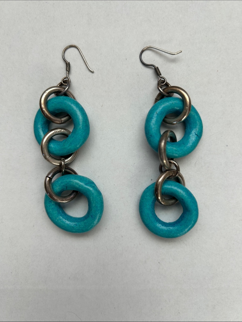 Turquoise Blue Linked Hoop Dangle Earrings - Women Jewelry